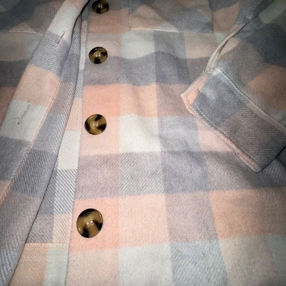 Sabrina Lauren Small Plaid Flannel Coat Jacket Button Down - Picture 2 of 5